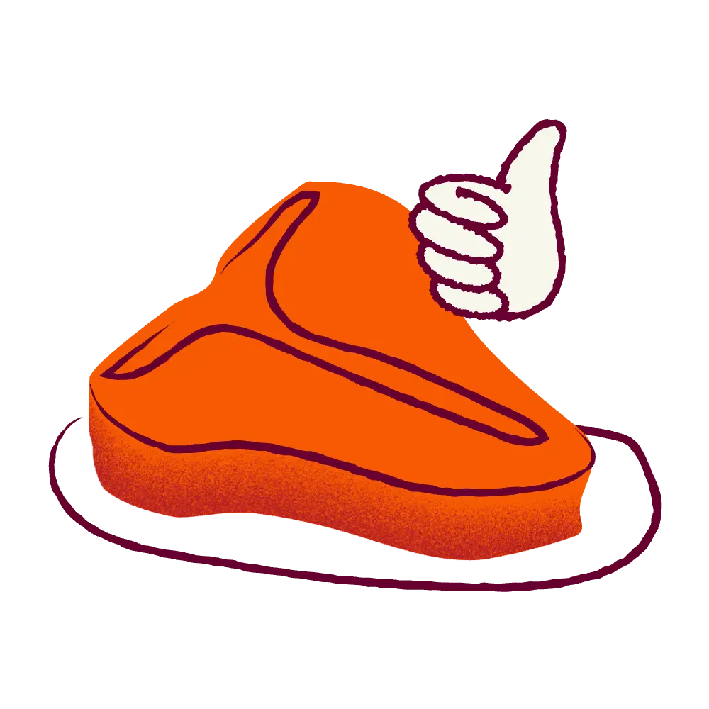 Illustration of a cut of meat with a thumbs-up